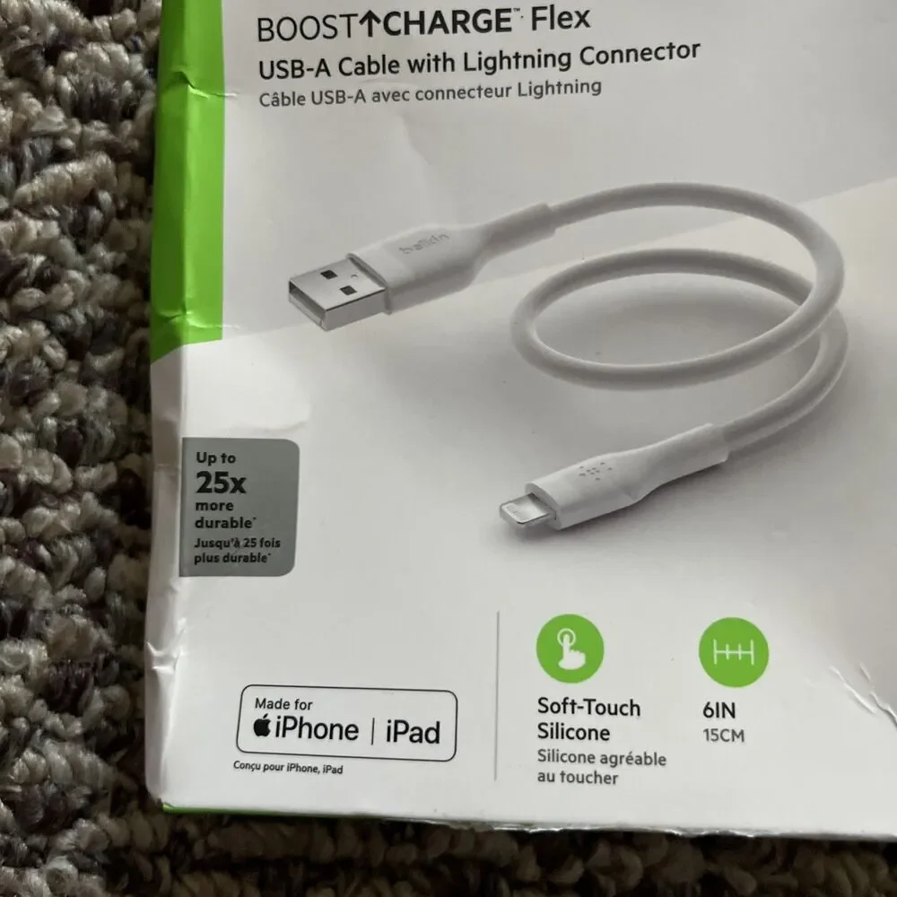 3 New Sealed Belkin 6 Inch 15 CM Lightning To USB-A Cables MFi Certified